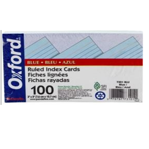 Card, Index, Size 8 in X 5 in, Blue, 100 Cards/pack