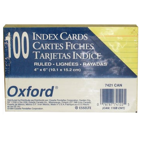 Card, Index, Size 8 in X 5 in, Canary, 100 Cards/pack