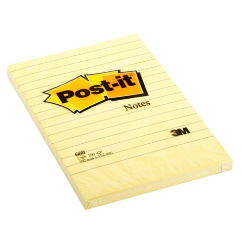 Pad, Note, Size 4 in X 6 in, Yellow Lined, 1 Ea