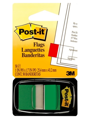 Flag, Sign, Size 1 in X 1.7 in, Green, 50 Sheets, 36 Pads/pack