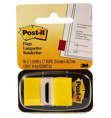 Flag, Sign, Size 1 in X 1.7 in, Yellow, 50 Sheets, 36 Pads/pack